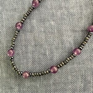 Amethyst gemstone bracelet with black seed beads. Delicate and feminine.